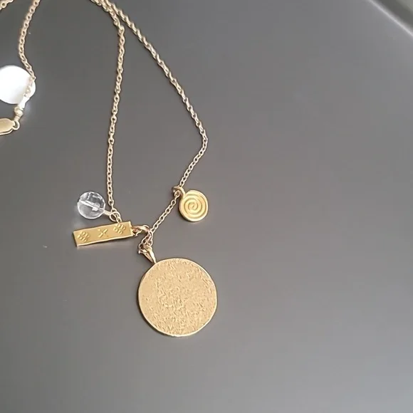 NWT Women's Necklace Gold Handmade Aztec Medallion Charms Quartz Boho Layering - Picture 8 of 8